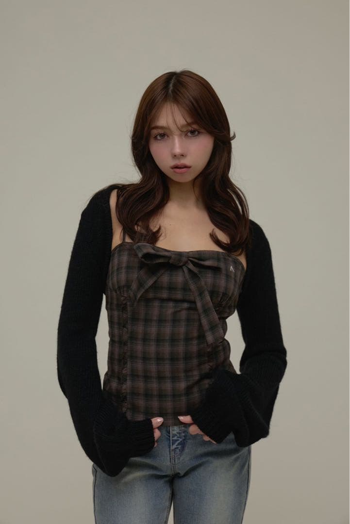 トップス andmary Tyla ribbon set tops black