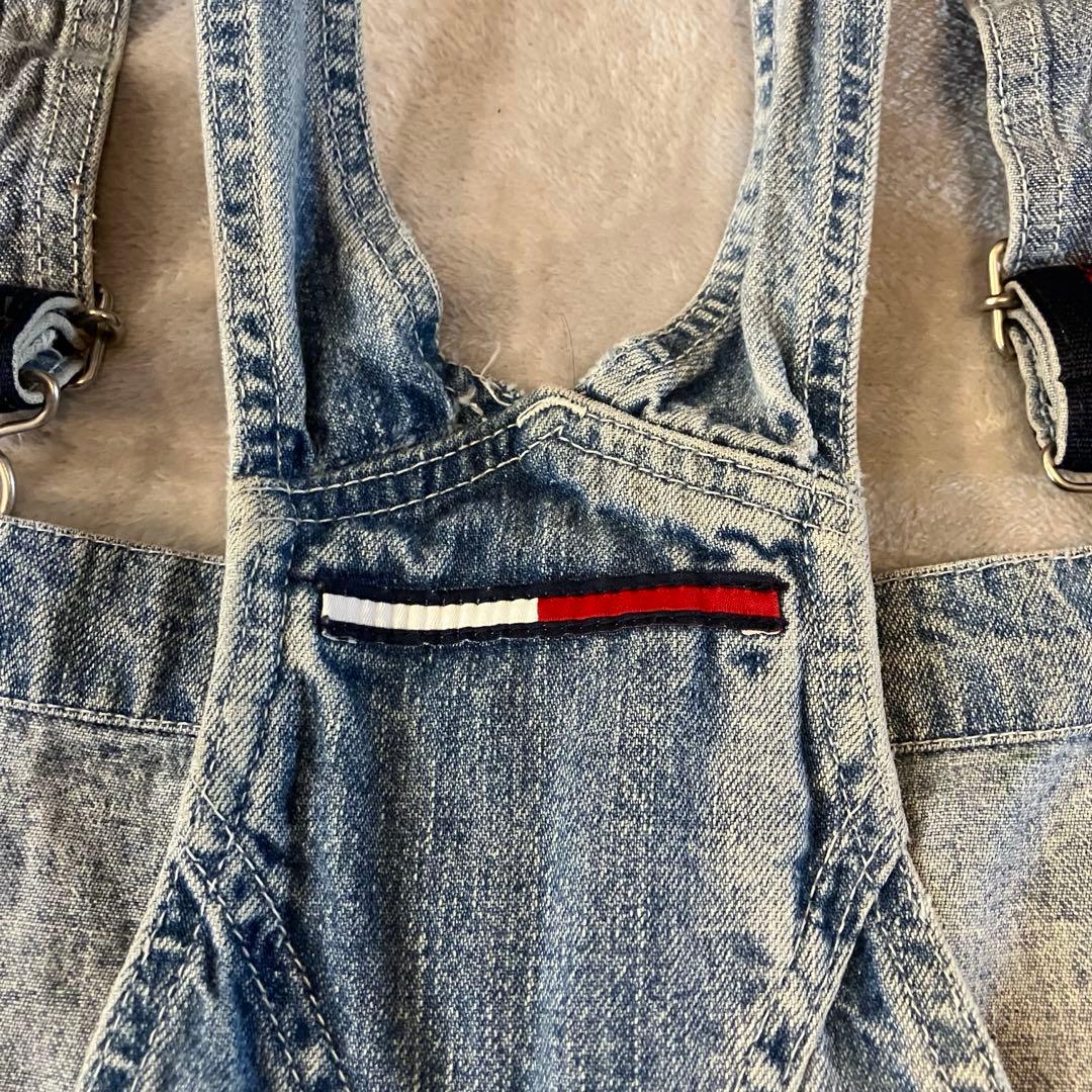 90sトミージーンズ　カナダ製オーバーオール肩紐切り替えデザイントリコロール刺繍