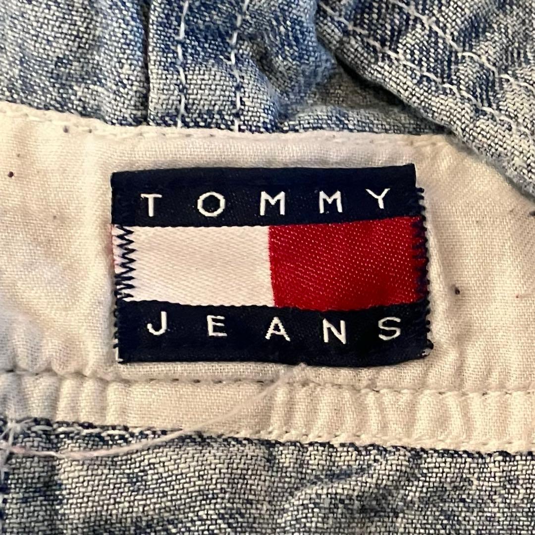 90sトミージーンズ　カナダ製オーバーオール肩紐切り替えデザイントリコロール刺繍