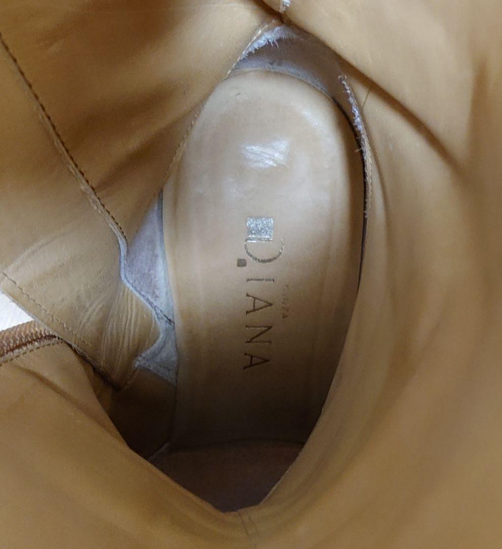 日本製　DIANA ロングブーツ 24㌢　本革　サイドジップ　キャメル