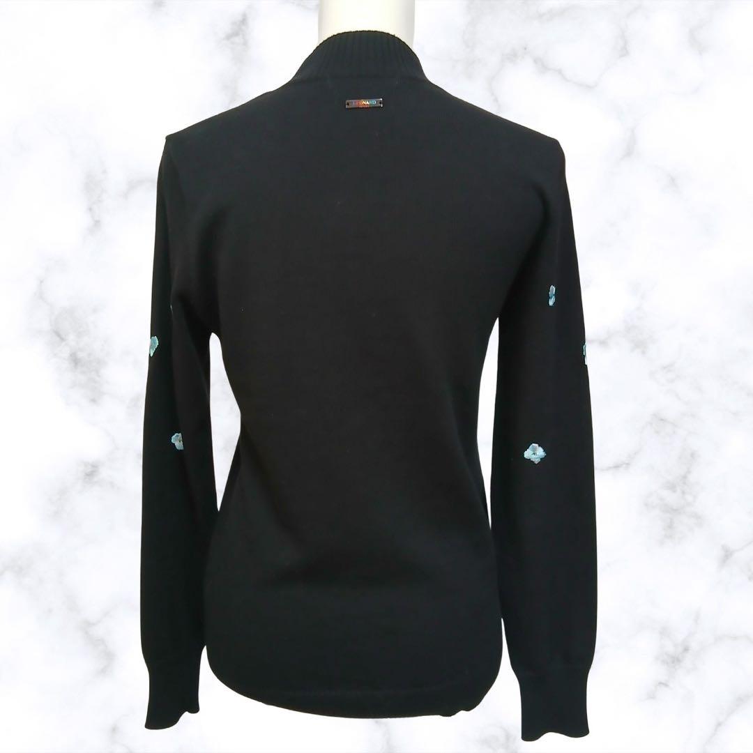 【美品】 LEONARD SPORT カシミヤ シルク刺繍セーター 黒38