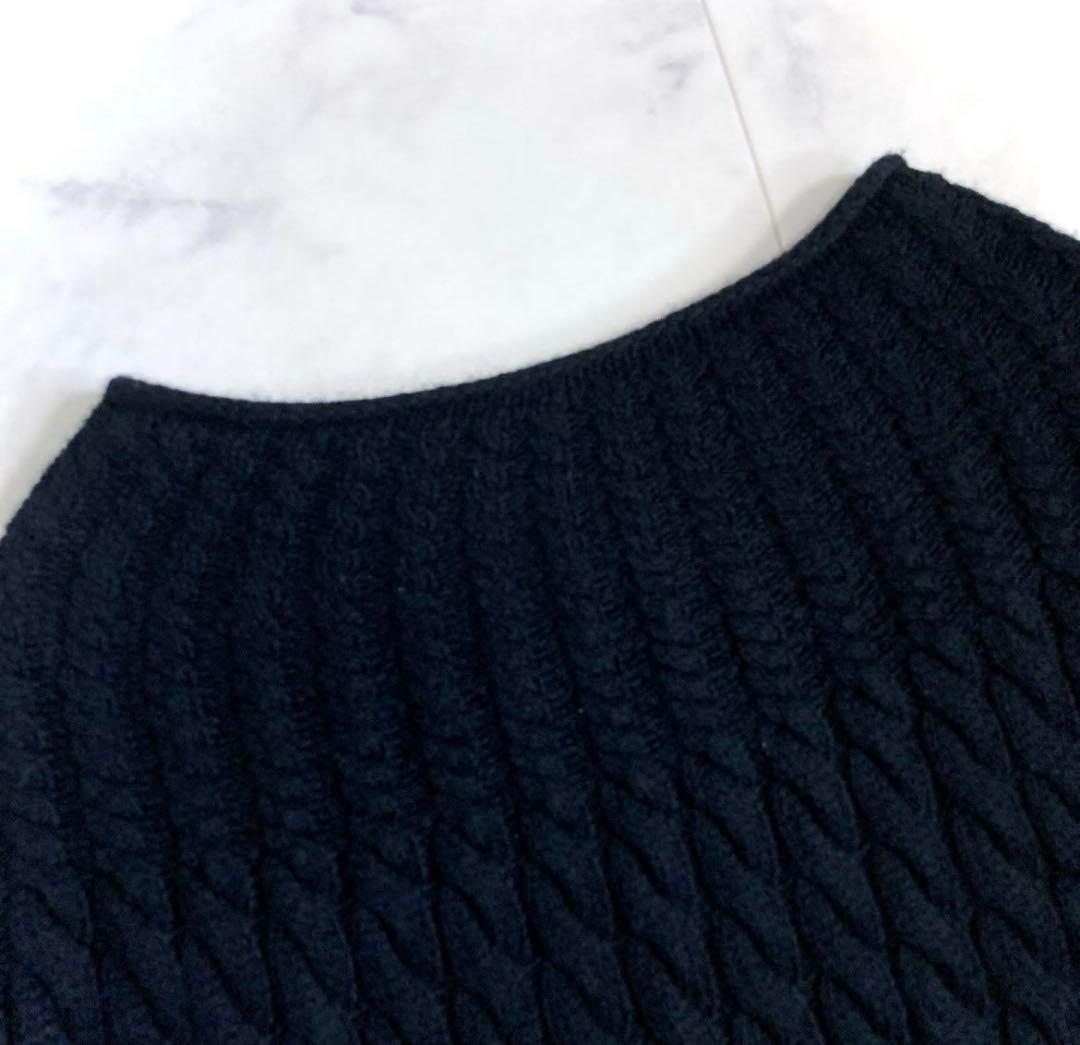 セオリー ケーブル編 カシミヤ混 ボトルネックプルオーバーニット ブラック