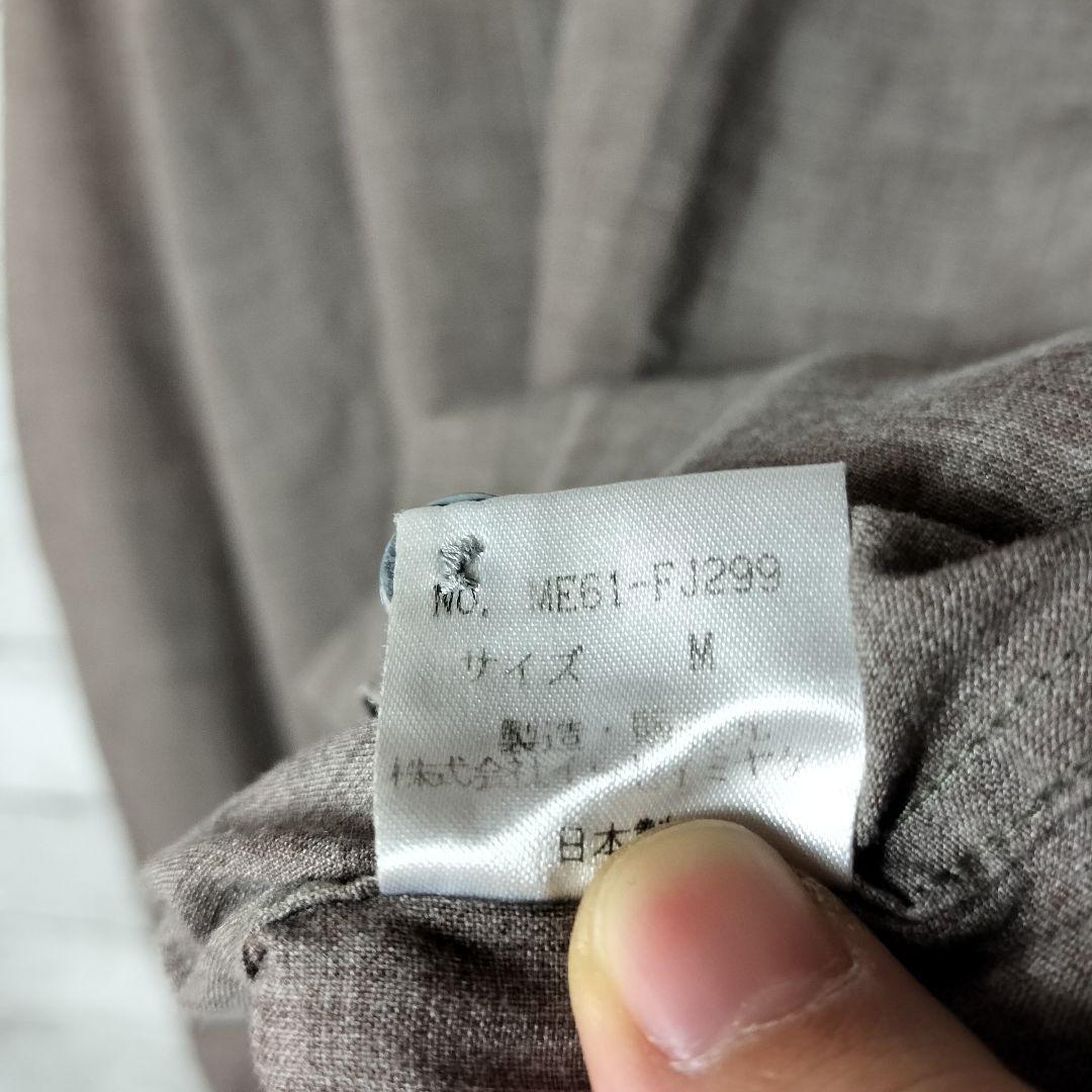 イッセイミヤケメン ノーカラーシャツ スタンドカラー 長袖 ポリエステル リネン