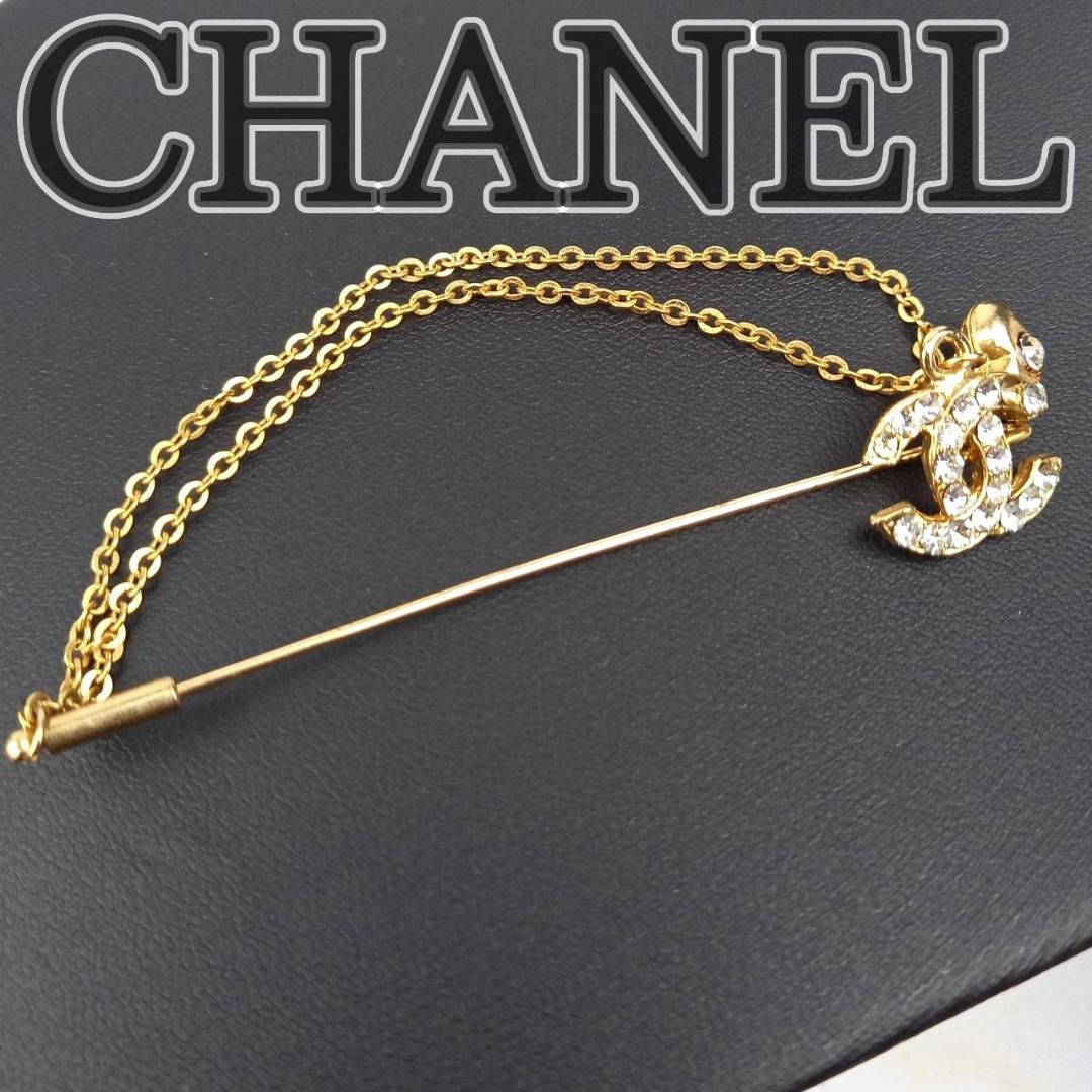 CHANEL シャネル ピンブローチ ゴールド ココマーク ラインストーン