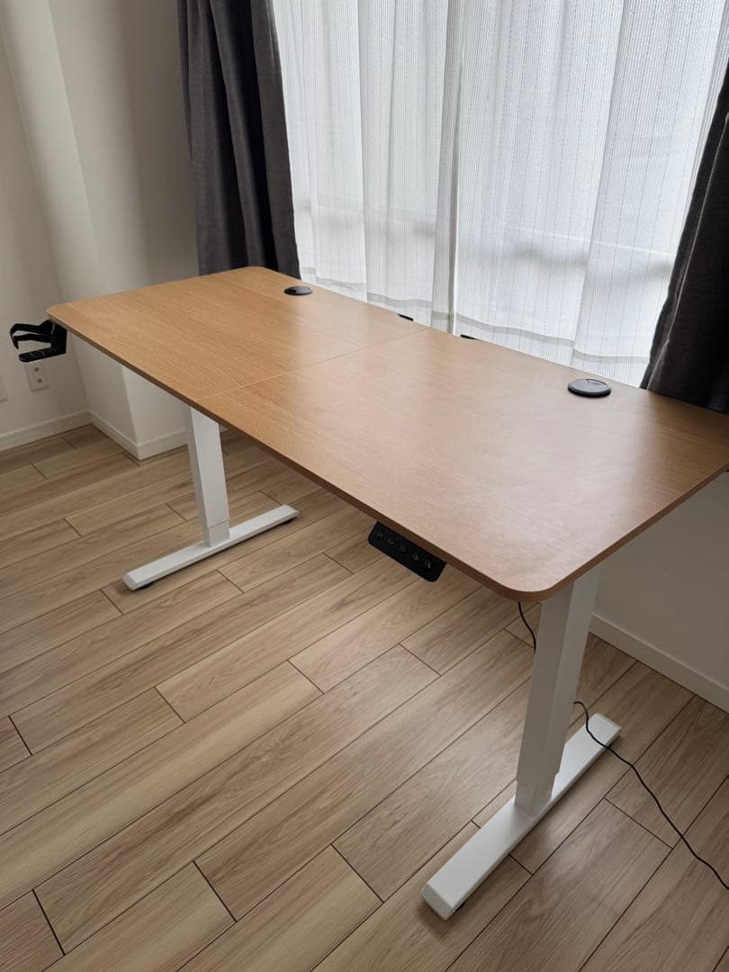 組み立て不要 Flexispot 140×60 電動昇降機能付きデスク オーク