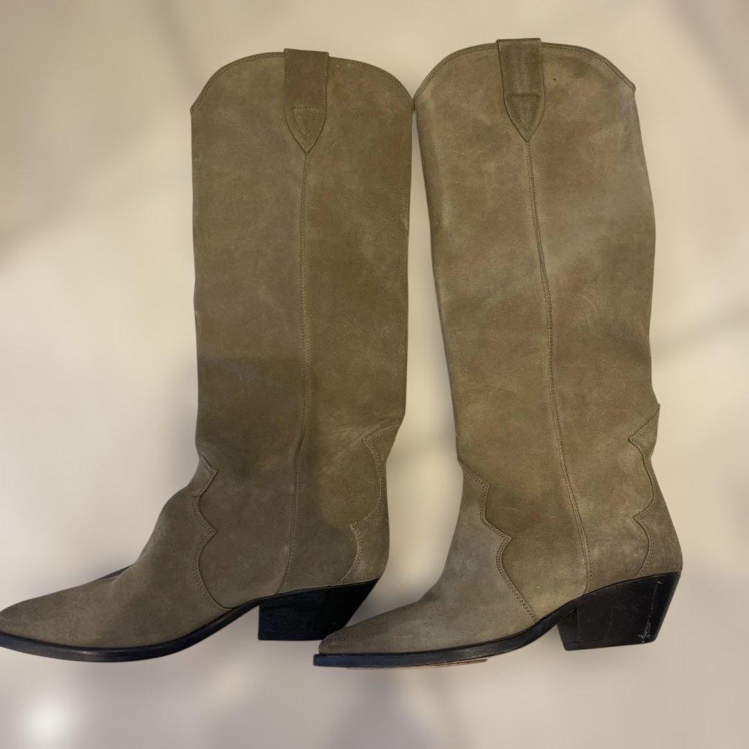 イザベルマランベージュスエード ロングブーツ スカラップデザインサイズ37美品