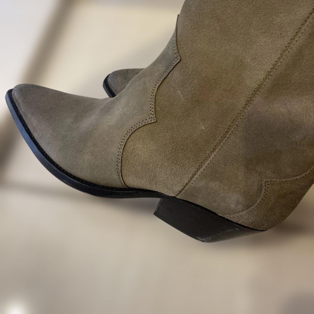 イザベルマランベージュスエード ロングブーツ スカラップデザインサイズ37美品