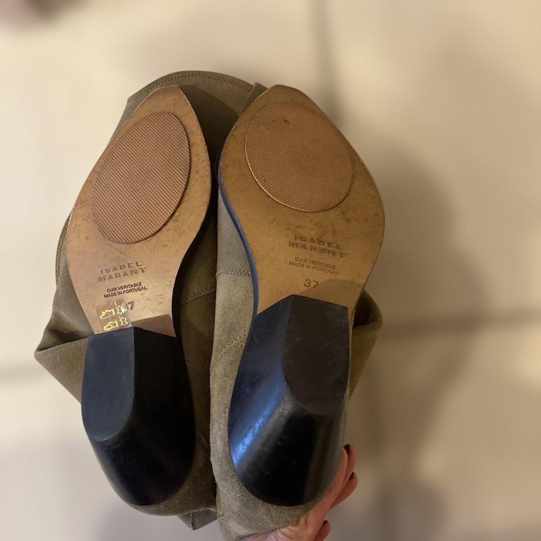 イザベルマランベージュスエード ロングブーツ スカラップデザインサイズ37美品