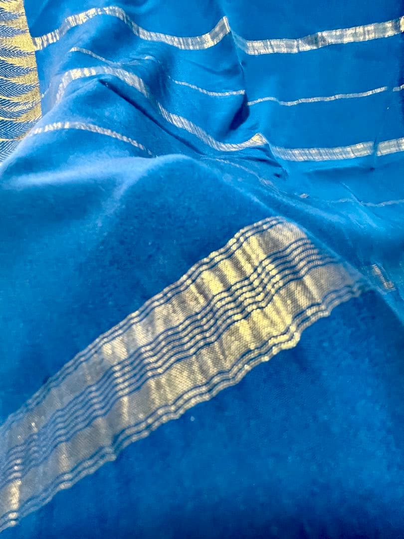 インドシルクサリーブルー& ゴールド
