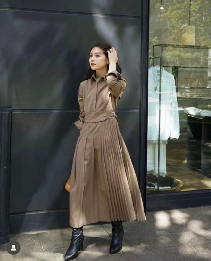 L'AUBE BLANC Asymmetry pleats Dress Sサイズ