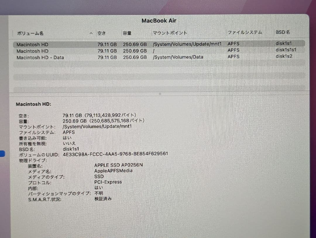 MacBook Air スペースグレイ 4コア 256GB SSD＋付属品5点