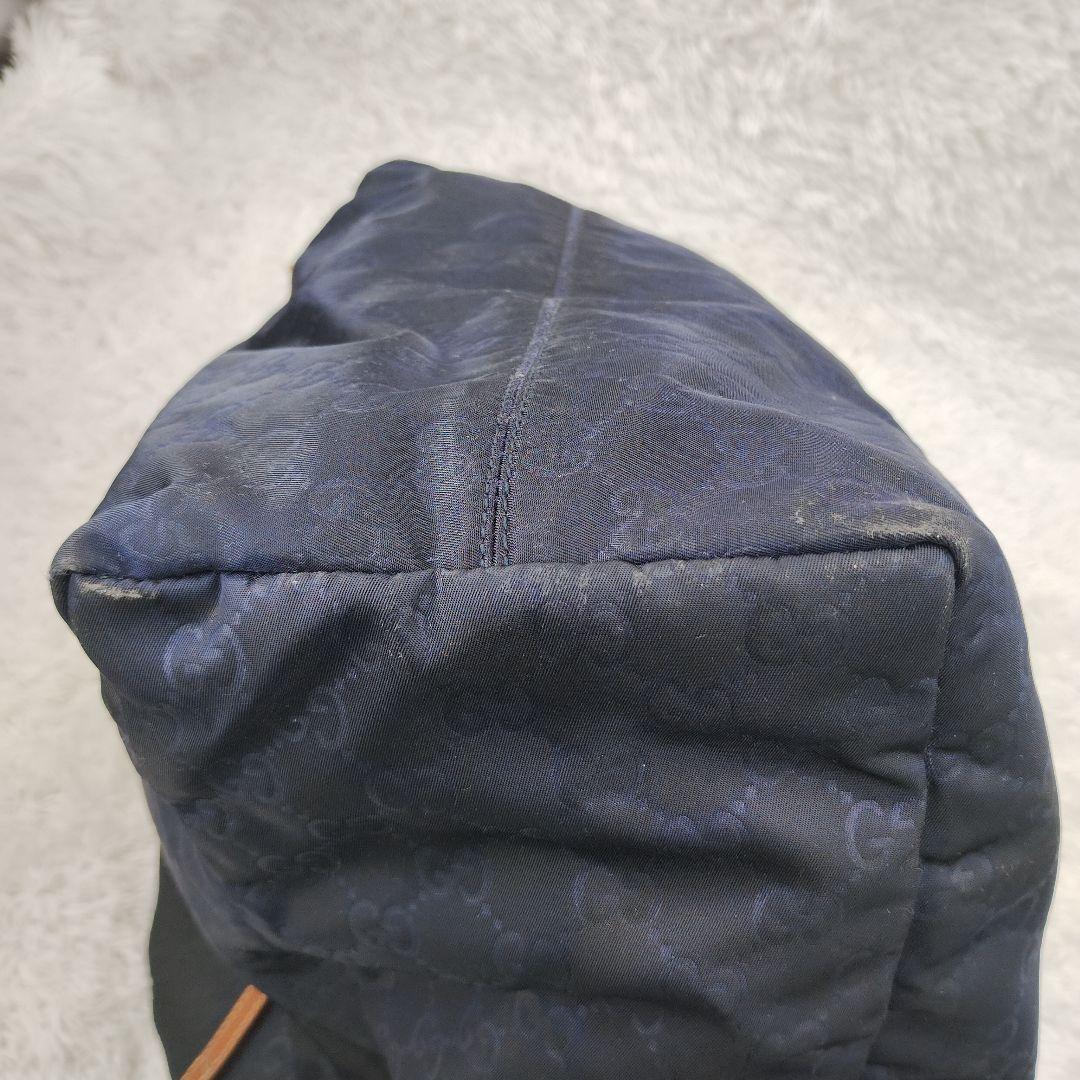 GUCCI✨️ナイロン レザー トートバッグ ショルダーバッグ ネイビー GG柄