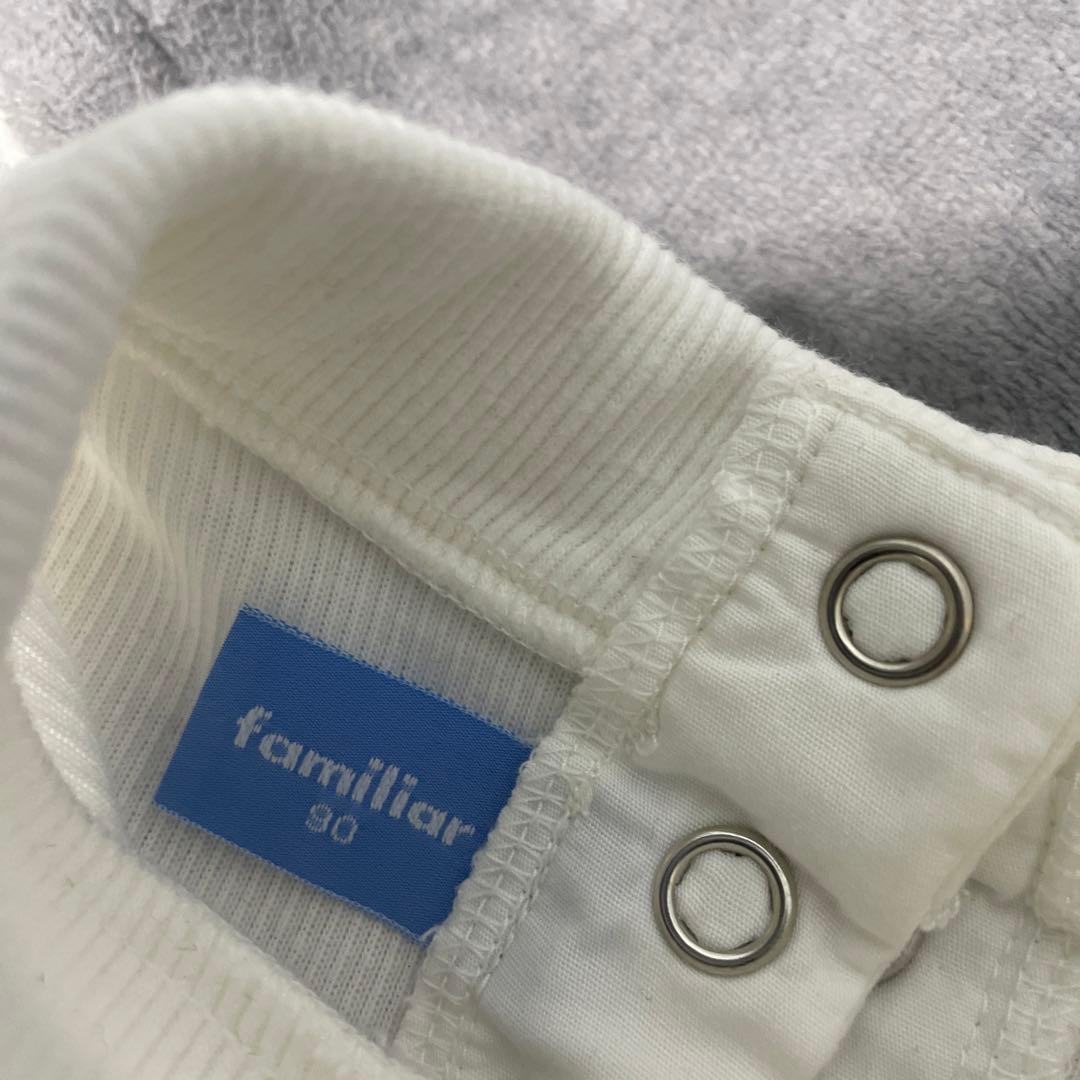 美品familiarファミリア♡ジャンバースカート＆綿タートルブラウスSET90