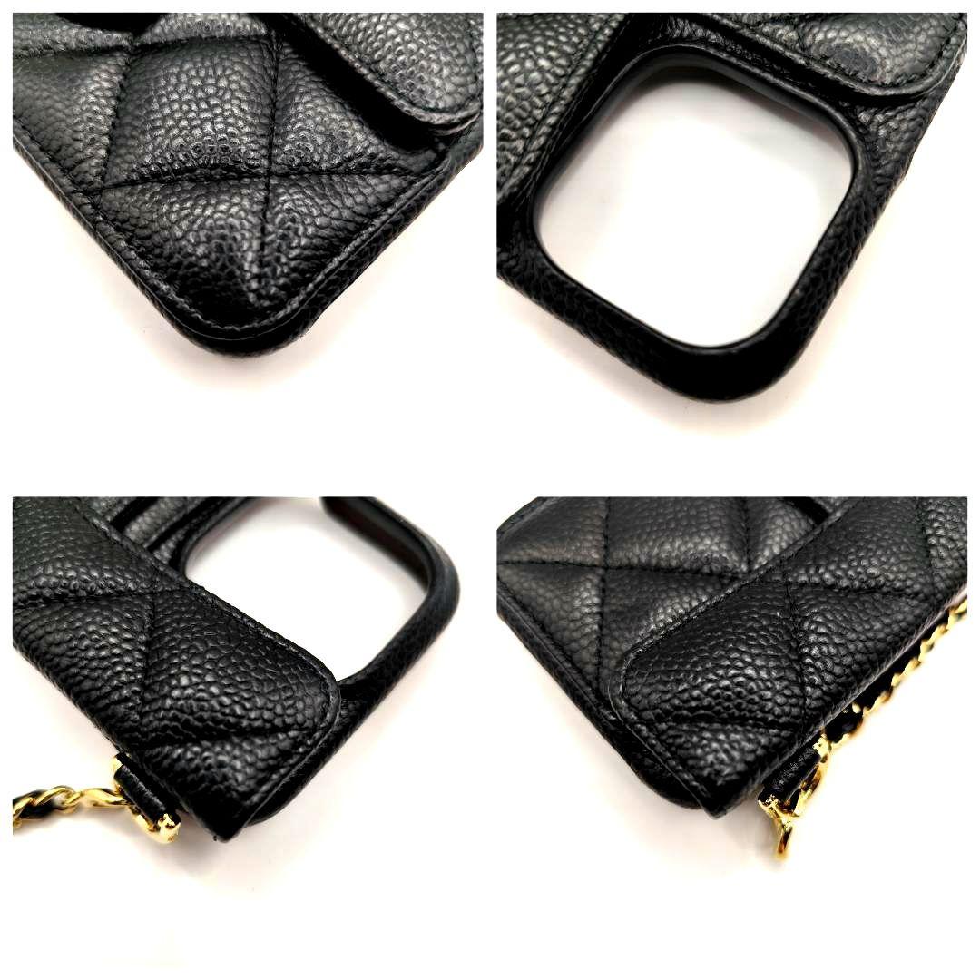 現行極美品！シャネル iPhone14Proスマホケースキャビアスキンマトラッセ