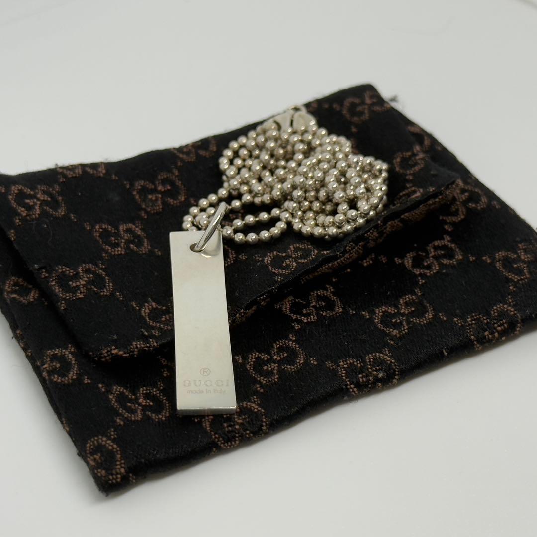美品 GUCCI ネックレス プレート シルバー 925 ボールチェーン 2連