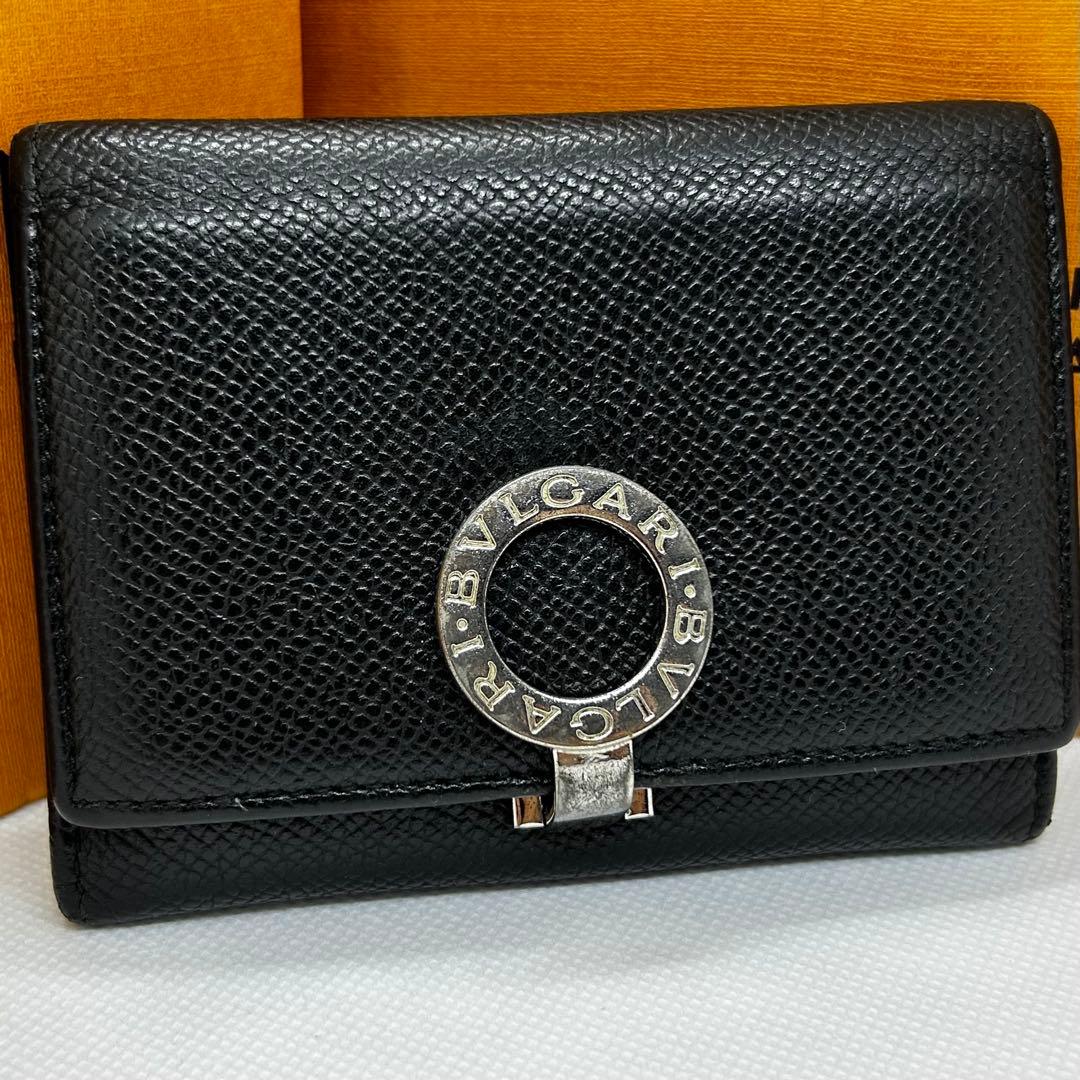 【極美品】ブルガリ カードケース 名刺入れ 小銭入ブラックレザー
