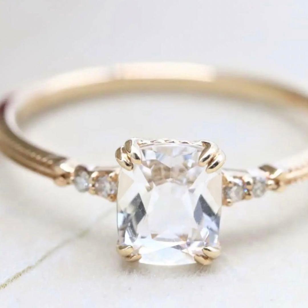 アガット スクエアクォーツダイヤリング　水晶