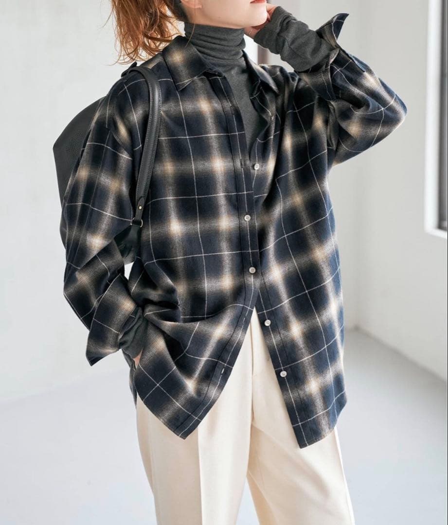 Spick and Spanメタルボタンオンブレーチェックルーズシャツ