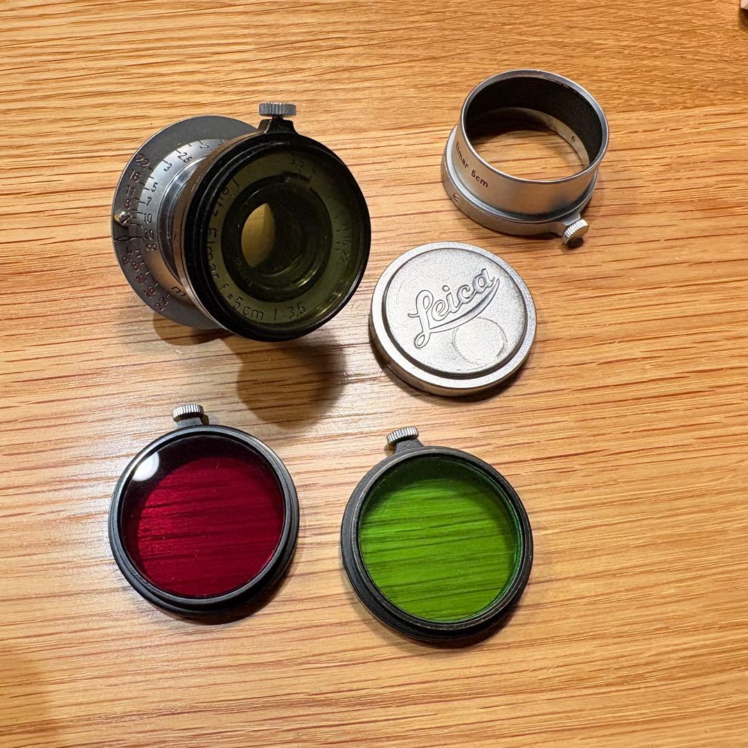 Leitz Elmar f=5cm 赤エルマー ダイヤ フィルター、フード付