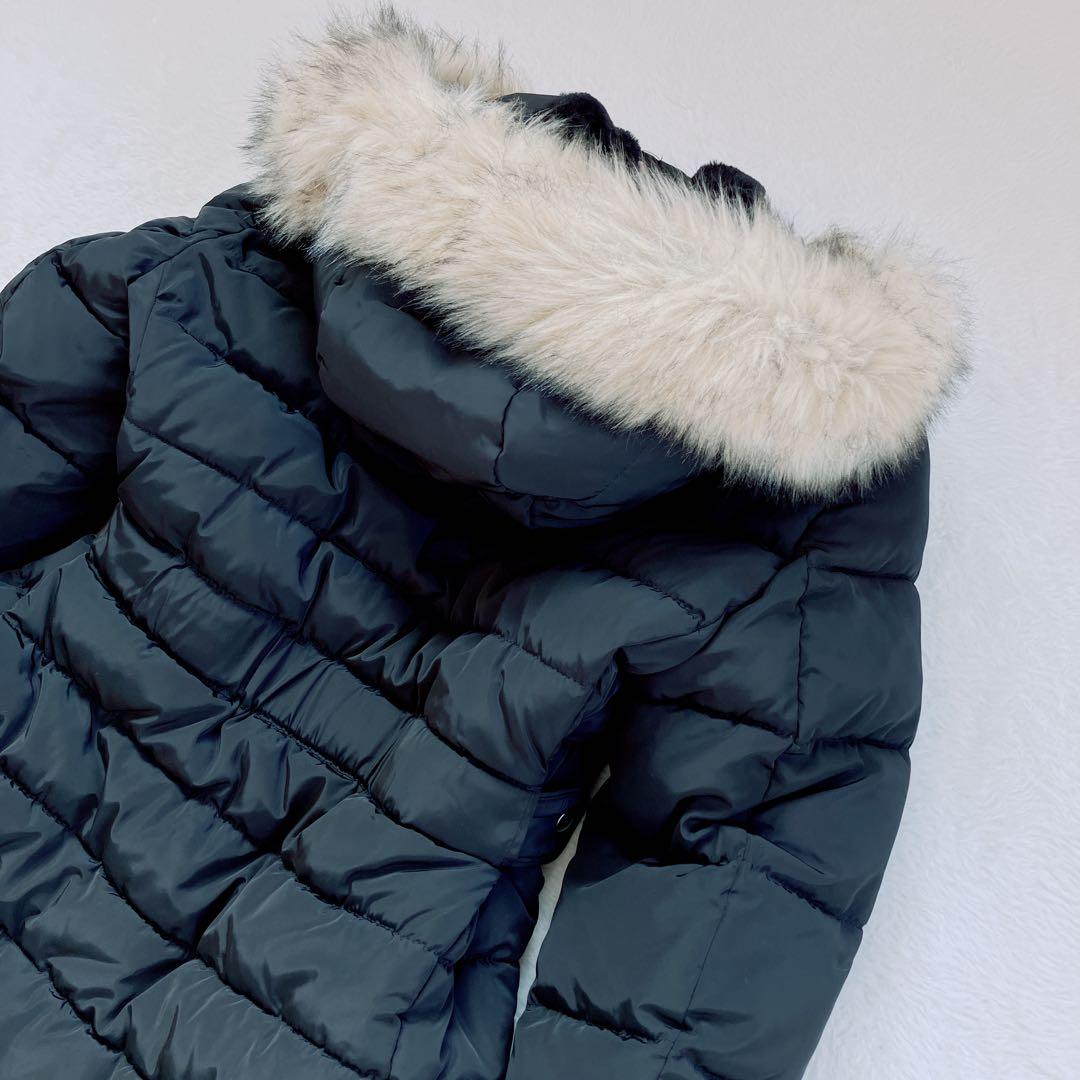 ZARA　ザラ　ファー付きフード　セミロングダウンジャケット　ブラック　黒