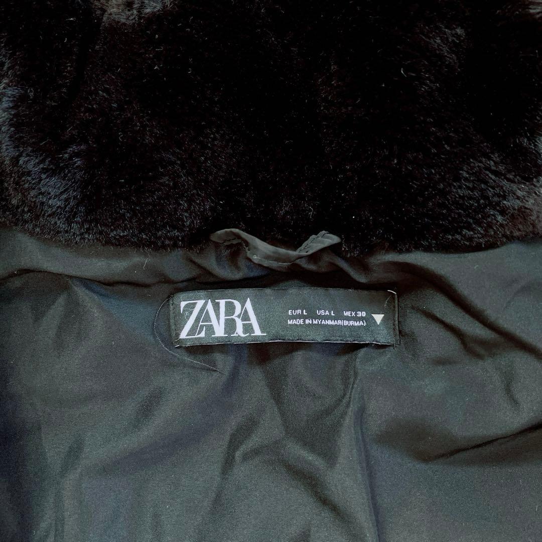 ZARA　ザラ　ファー付きフード　セミロングダウンジャケット　ブラック　黒