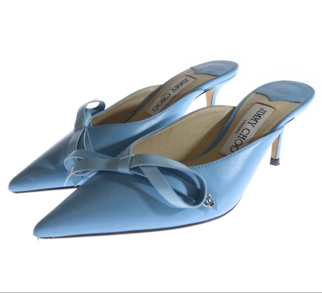 JIMMY CHOOリボン ポインテッドトゥ レザーミュールパンプス36