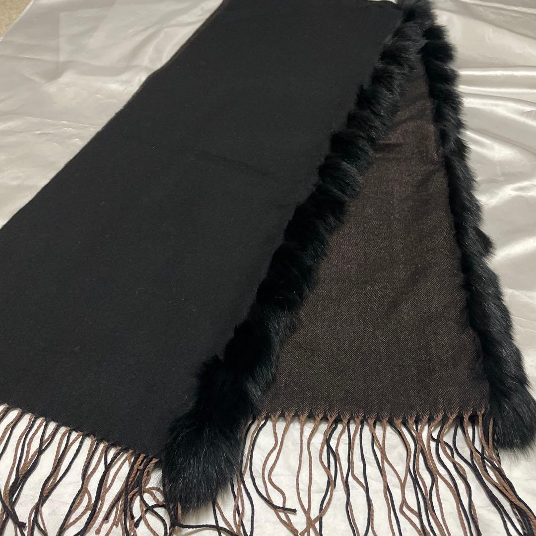 お値下げ‼︎ランバン★フォックスファー付き　大判ストール　カシミヤ/シルク　未使用