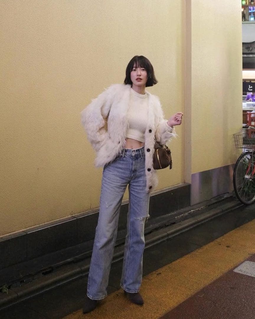 トップス CLANE BI COLOR SHAGGY KNIT CARDIGAN