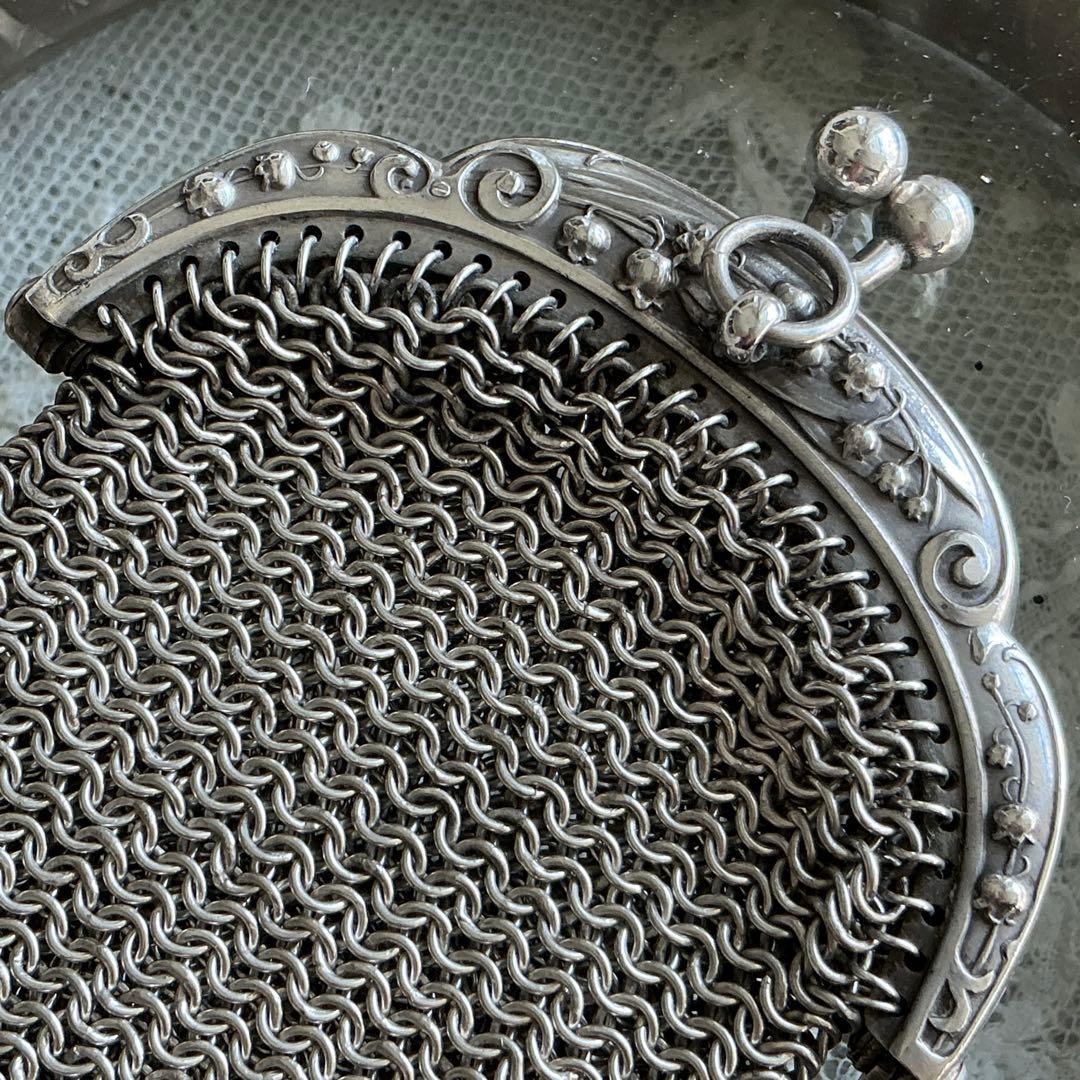 フランスアンティーク　すずらん　シルバー　純銀　パース　シャトレーン