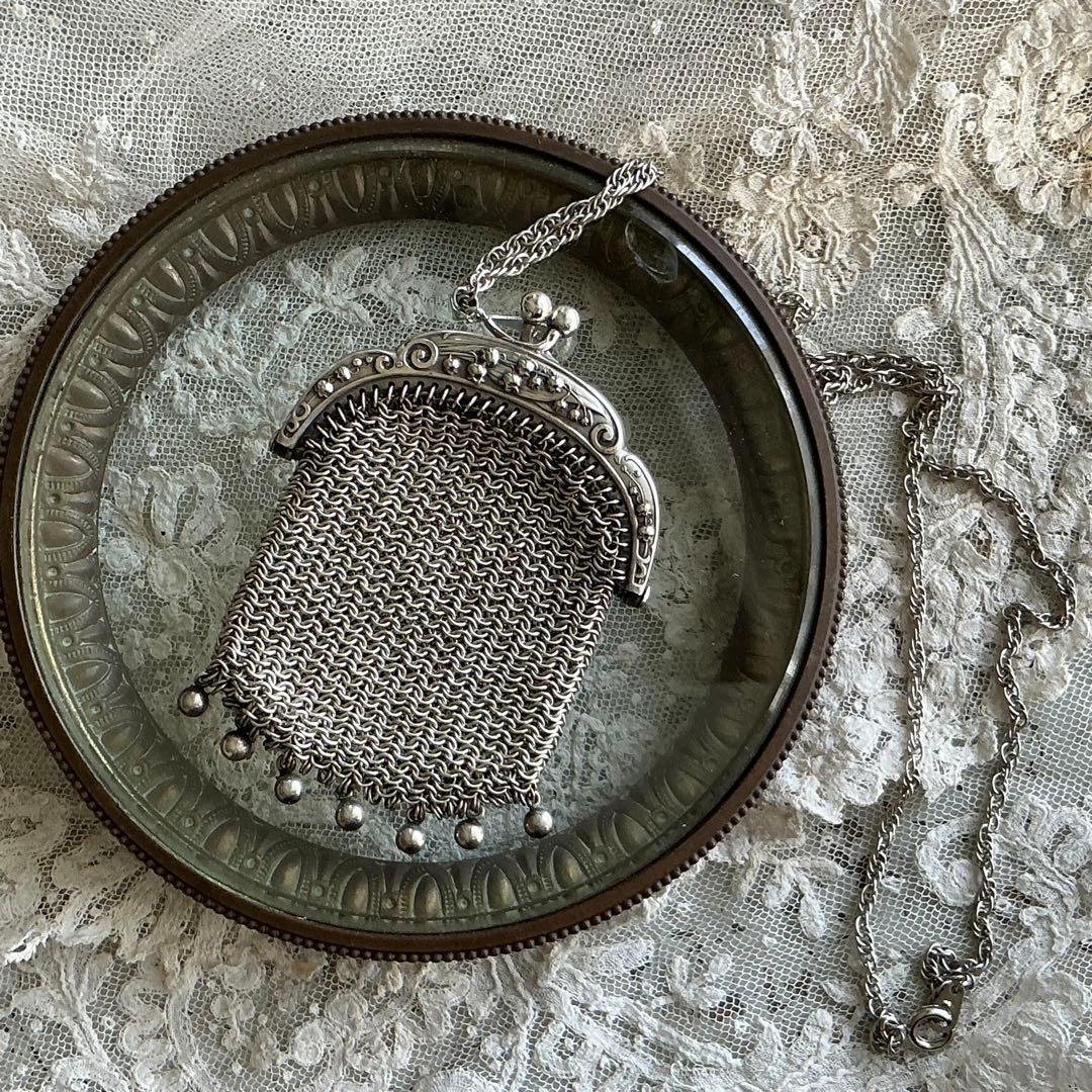 フランスアンティーク　すずらん　シルバー　純銀　パース　シャトレーン