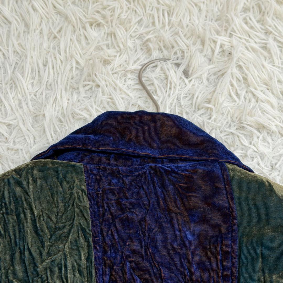 17299✨イッセイミヤケ ベルベット シワ加工 ストライプ セットアップ M