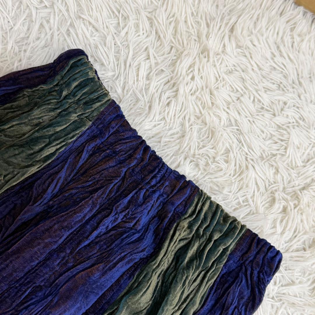 17299✨イッセイミヤケ ベルベット シワ加工 ストライプ セットアップ M