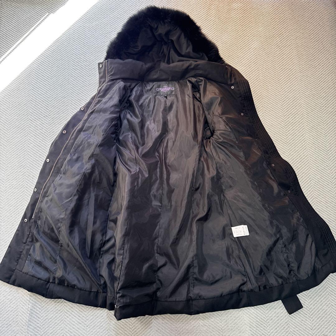 極美品 ルイルエブティック ベルト付きフォックスファーダウンコート 黒 LL