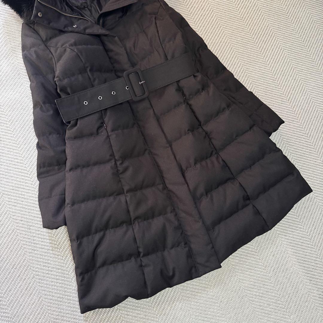 極美品 ルイルエブティック ベルト付きフォックスファーダウンコート 黒 LL