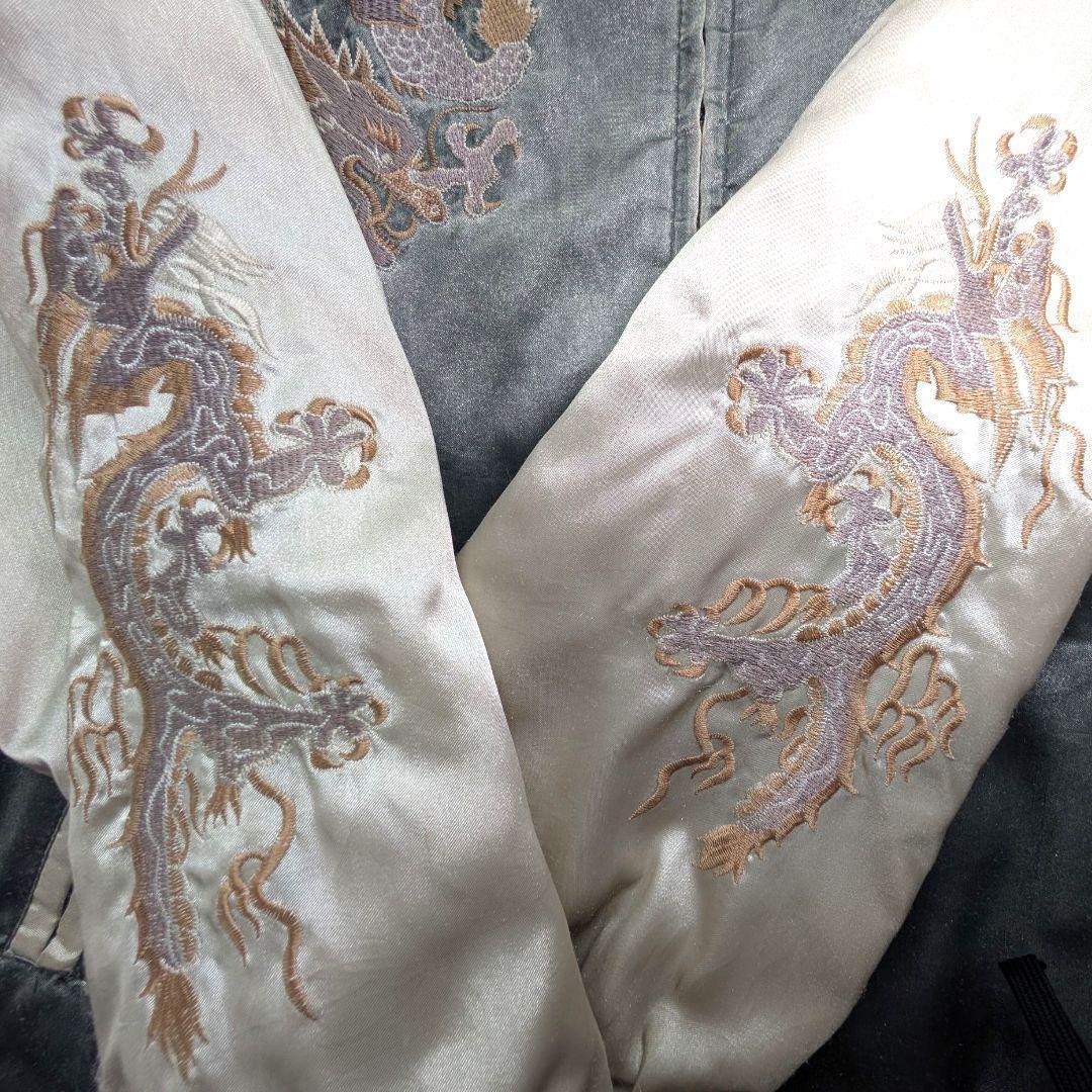 古着　ヴィンテージ　スカジャン　ドラゴン　刺繍　キルティング　メンズ　Lサイズ