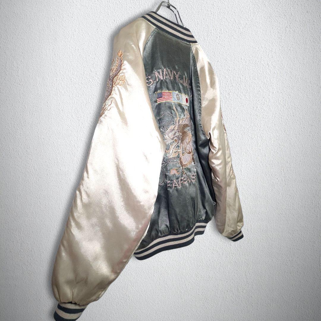 古着　ヴィンテージ　スカジャン　ドラゴン　刺繍　キルティング　メンズ　Lサイズ