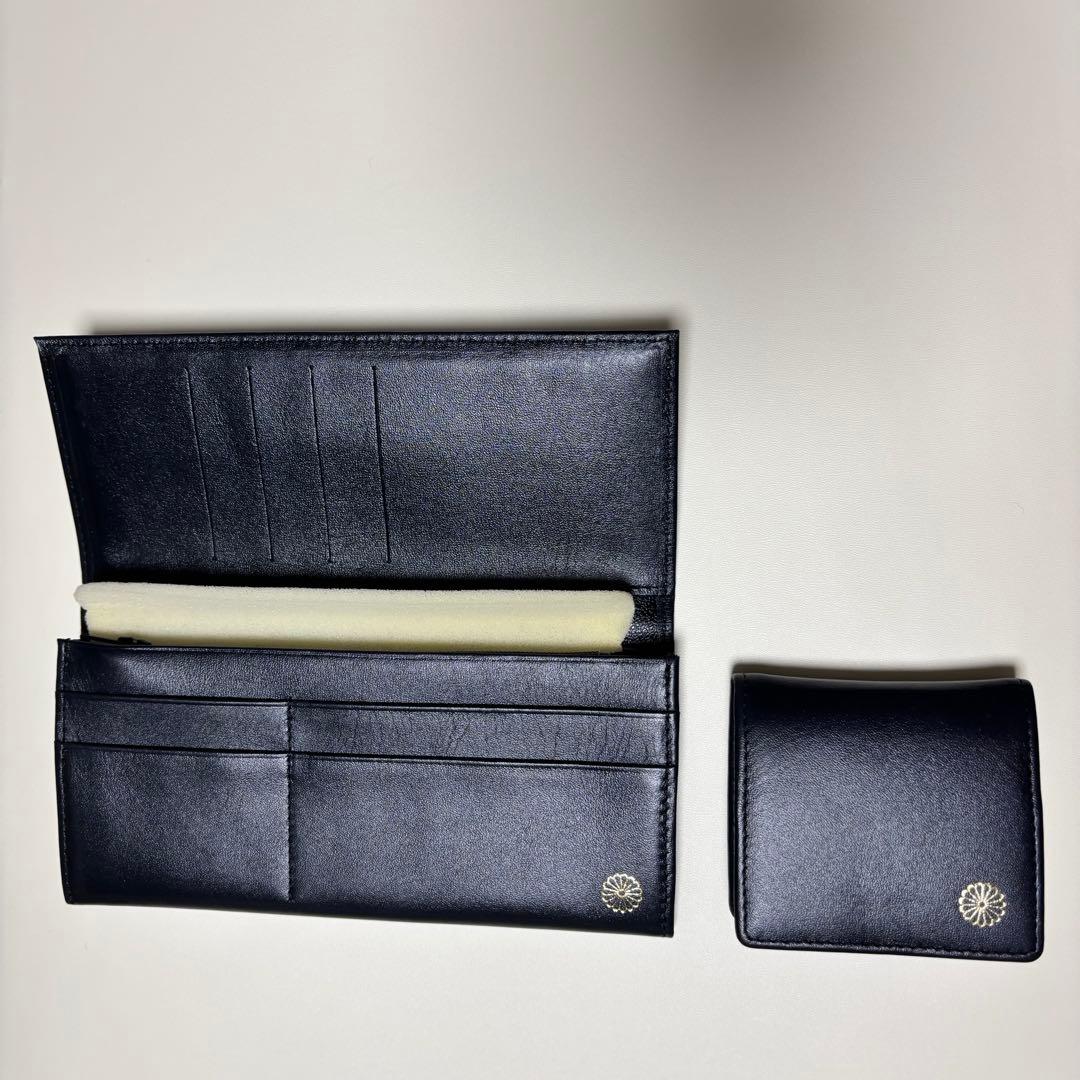 皇居 長財布 最上級モデル 本革黒レザー マチ付き ブラックケース セット