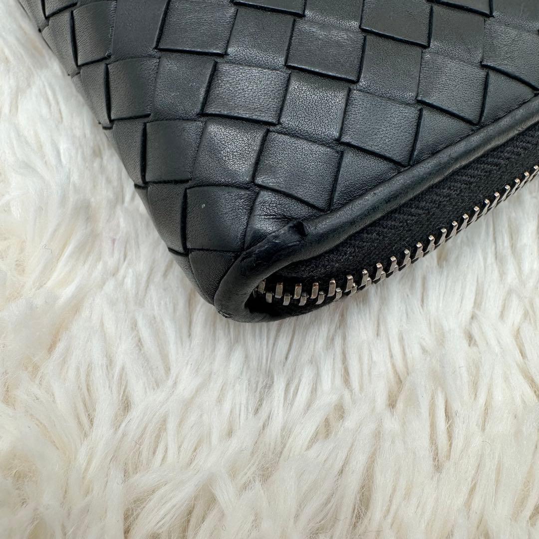 ✨箱あり✨美品　ボッテガ　長財布　ラウンドジップ　イントレチャート　レザー　黒