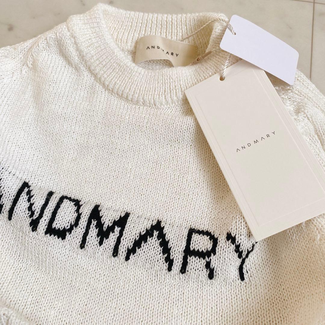 【新品訳あり】andmary Mary logo knit tops white