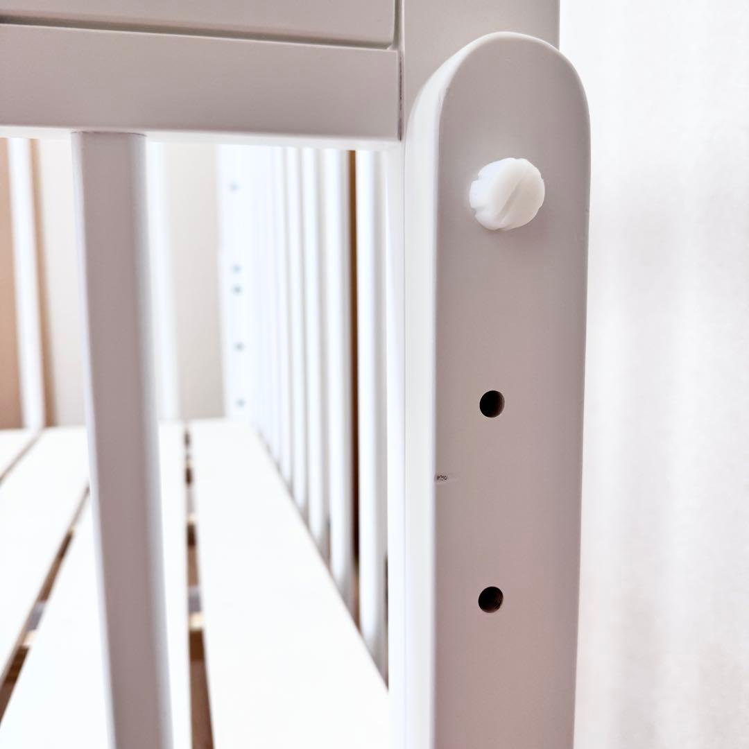 ホワイト木製ベビーベッド　ノモック　Wオープンハイタイプミニベビーベッド　WH