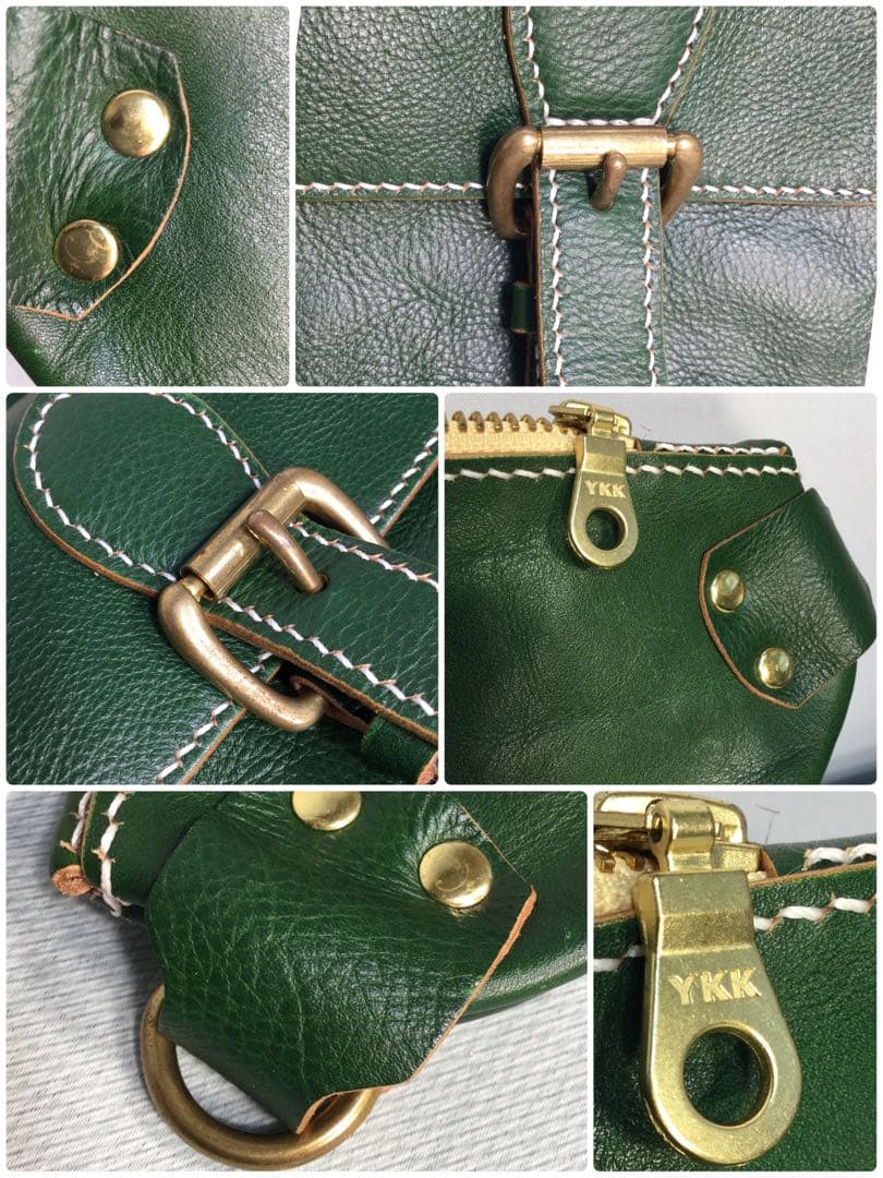 モス　グリーン　ハンドメイド感有り　ボディーバックショルダー付き