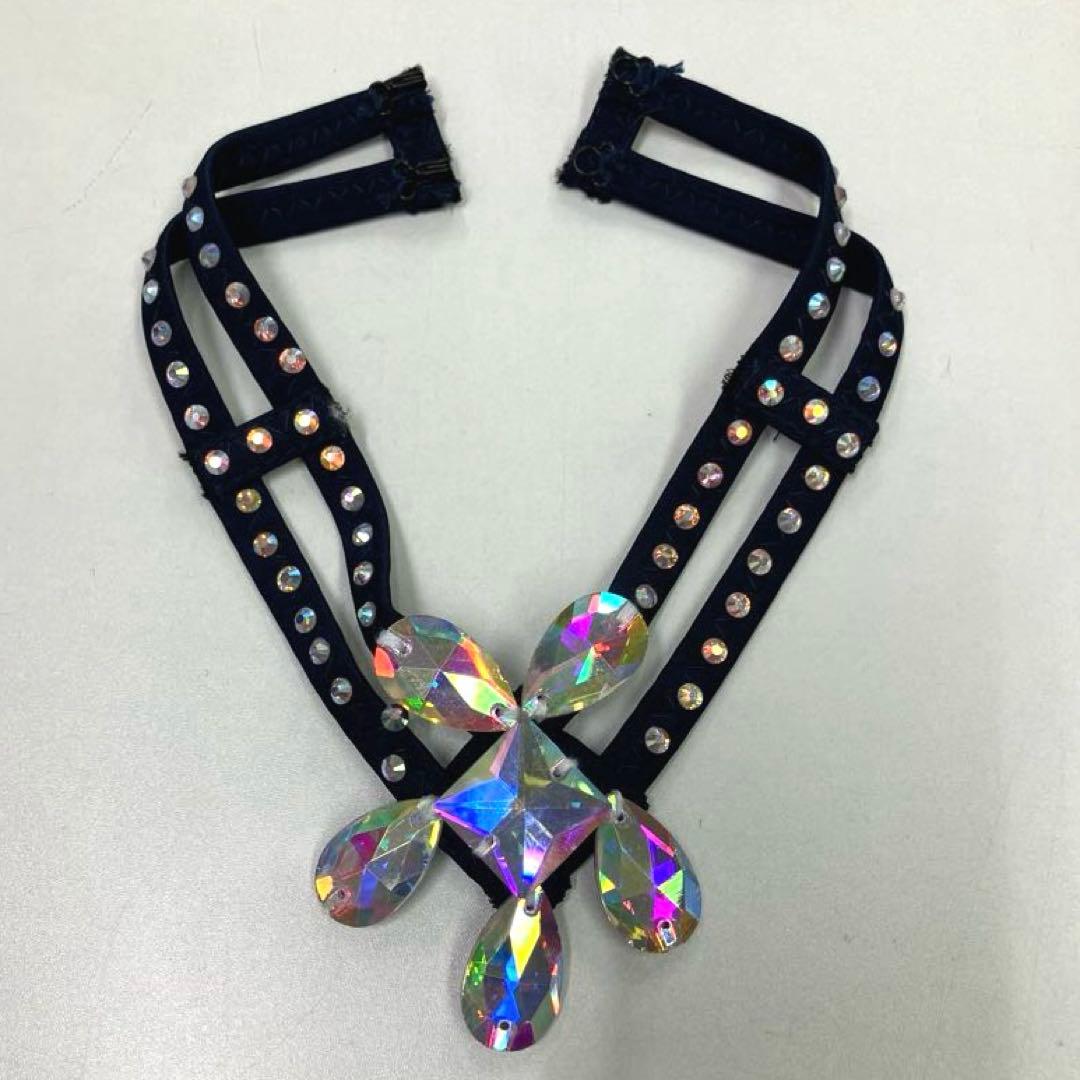 社交ダンス　スタンダードドレス　モダンドレス　　スパンコール　ネイビー　花柄