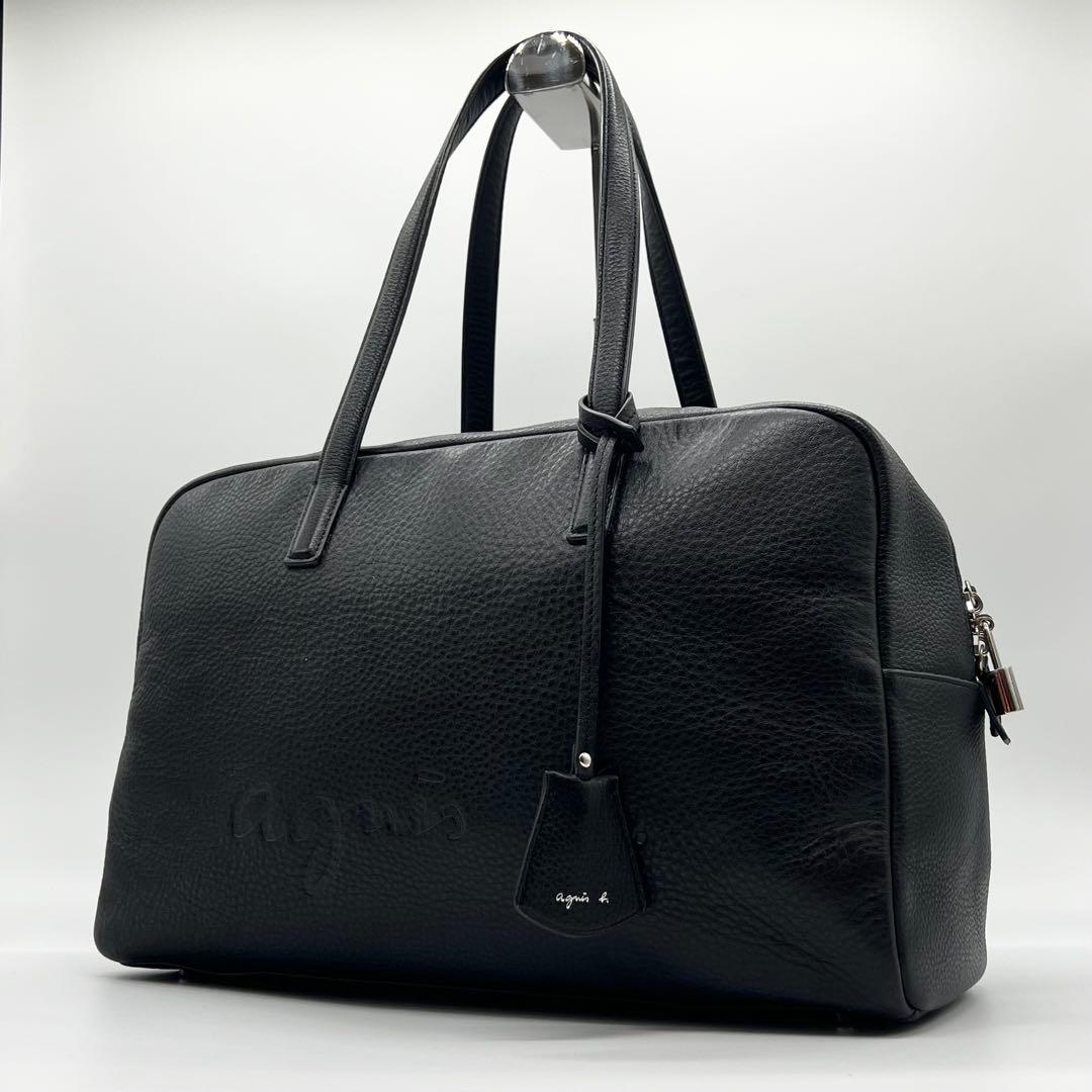 未使用級✨アニエスベー　ボストンバッグ　牛革　ブラック　南京錠　A4可　肩掛け可