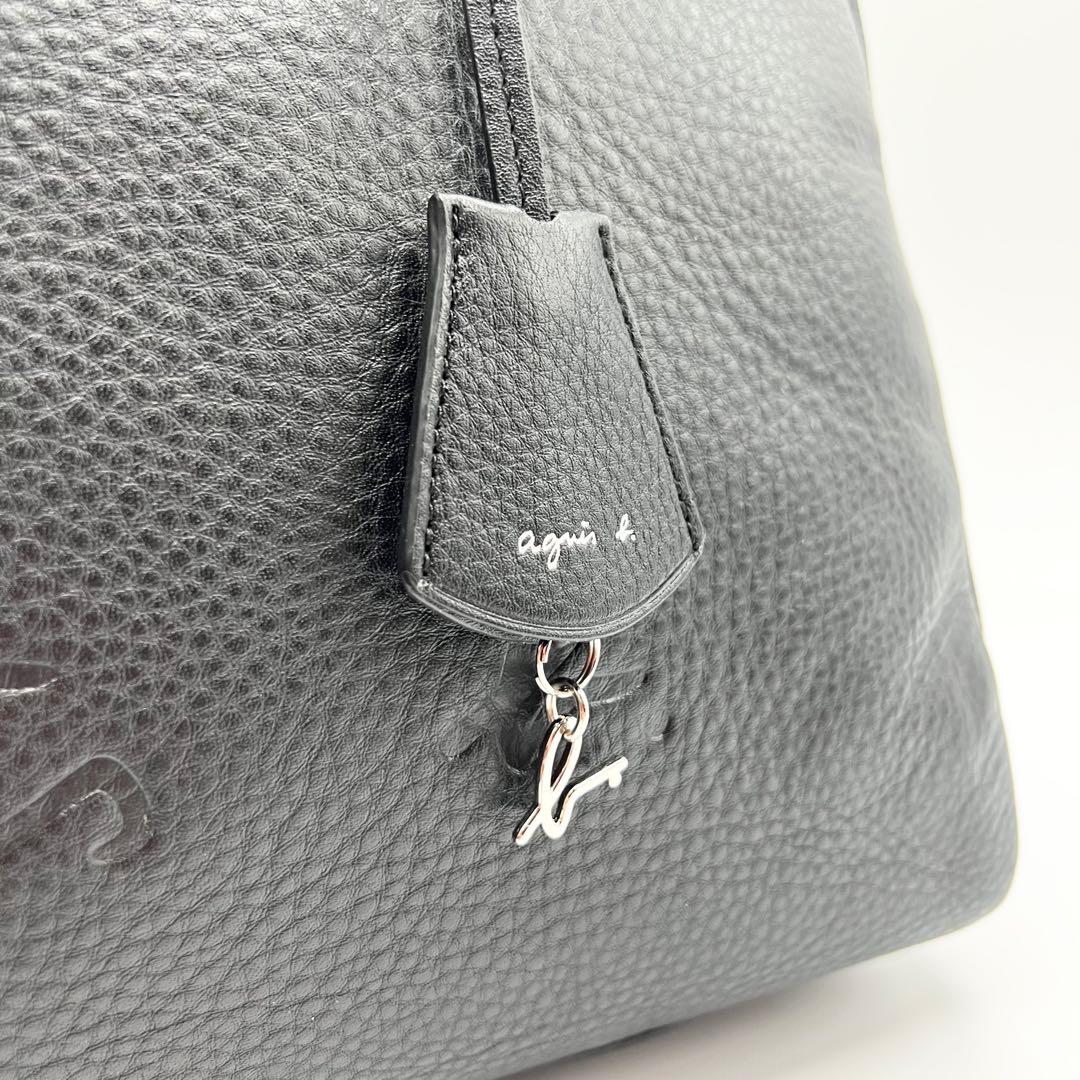 未使用級✨アニエスベー　ボストンバッグ　牛革　ブラック　南京錠　A4可　肩掛け可