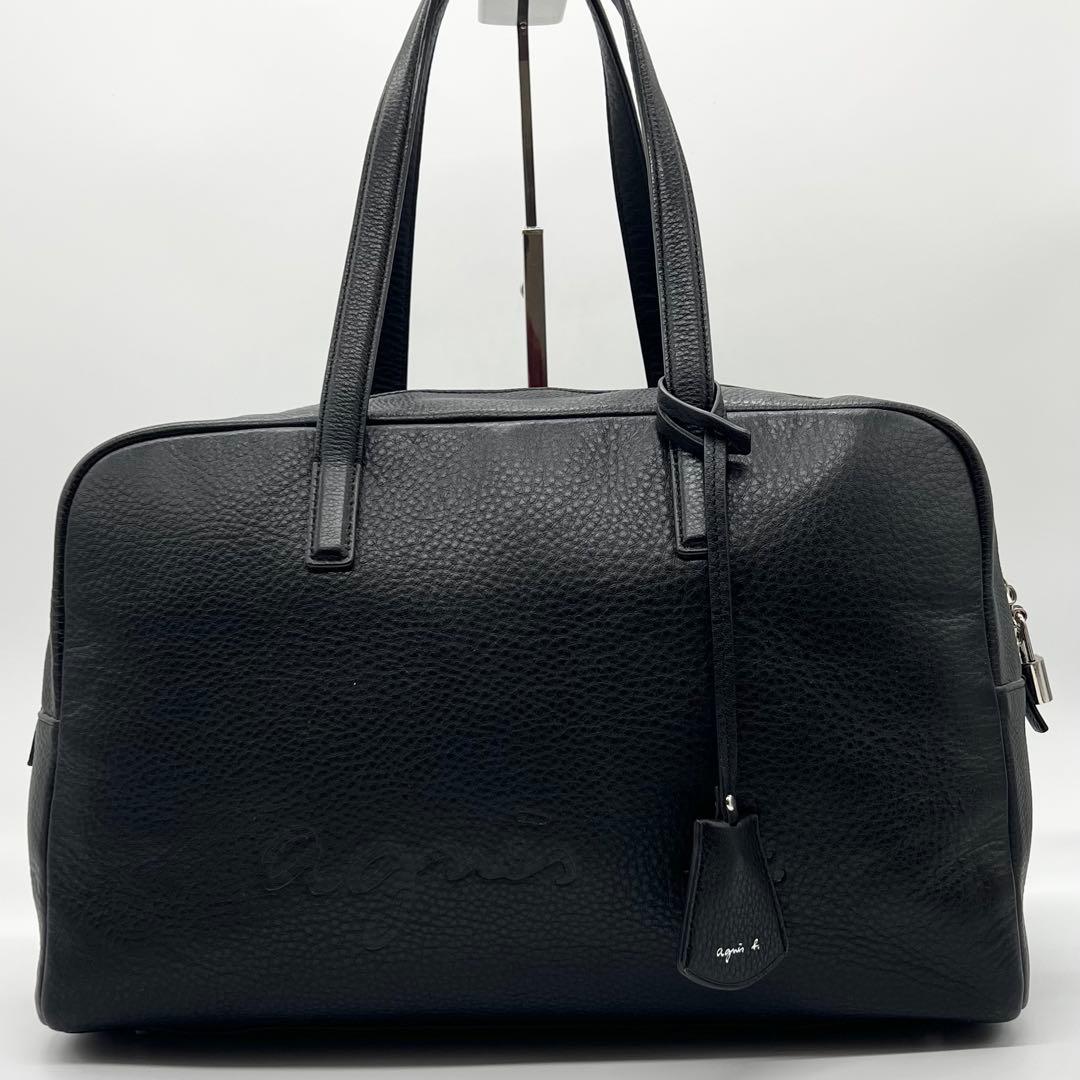 未使用級✨アニエスベー　ボストンバッグ　牛革　ブラック　南京錠　A4可　肩掛け可