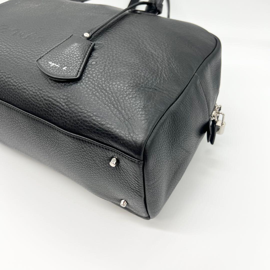 未使用級✨アニエスベー　ボストンバッグ　牛革　ブラック　南京錠　A4可　肩掛け可