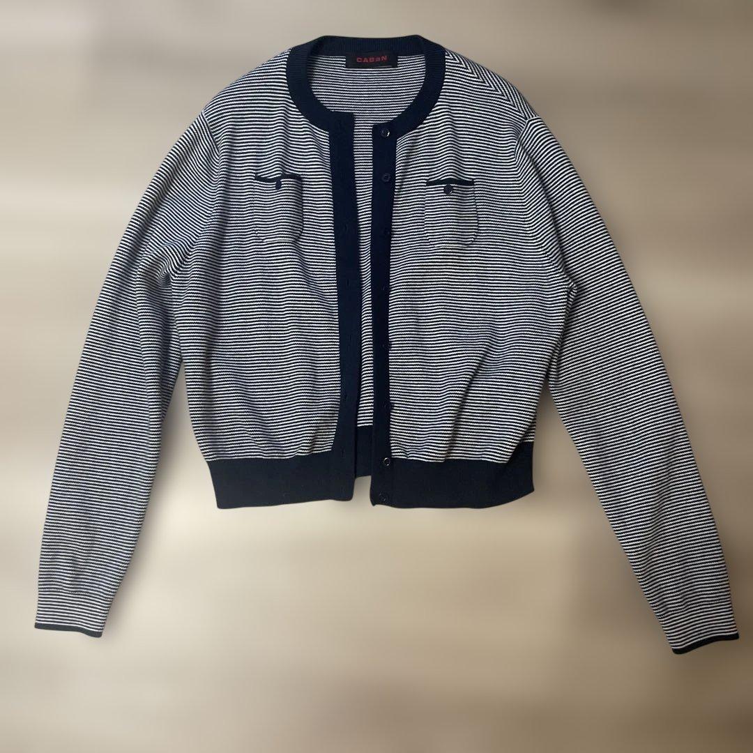 CABAN ストライプ カーディガン Sサイズ ネイビー/ホワイト