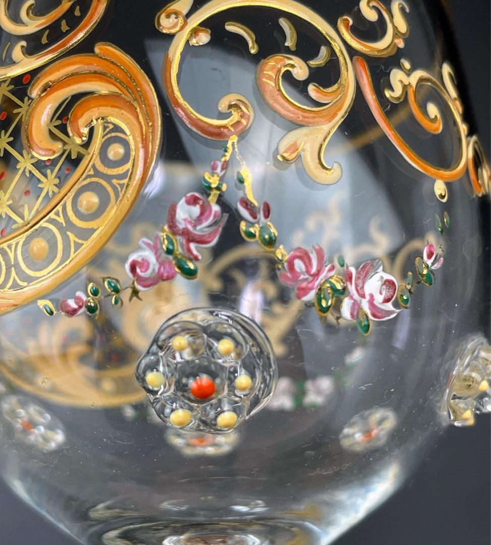 【希少】モーゼル エナメル盛 金彩 ワイングラス 金盛り エナメル彩 フランス